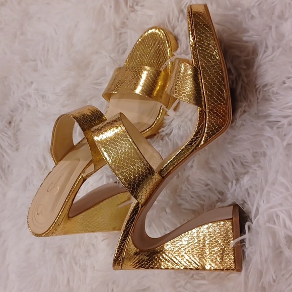 Jessica Simpson Diza Metallic Gold Snakeprint Platform Sandals SZ 9.5 NEW - Picture 5 of 16